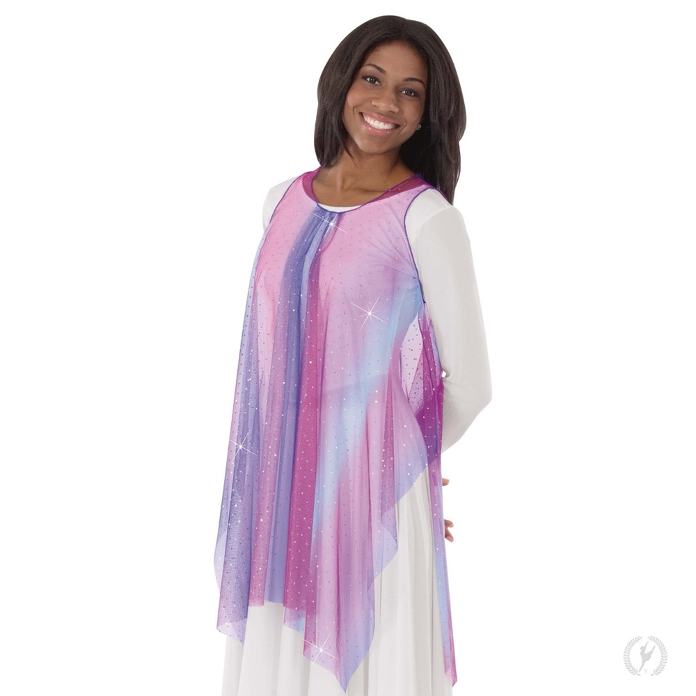 Eurotard Ombre purple pink draped tunic, praise worship dance costume